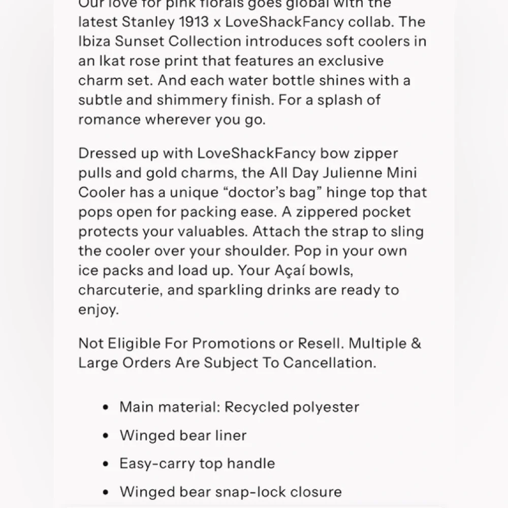 LoveShackFancy x  1913 Stanley All Day Julienne Mini Cooler